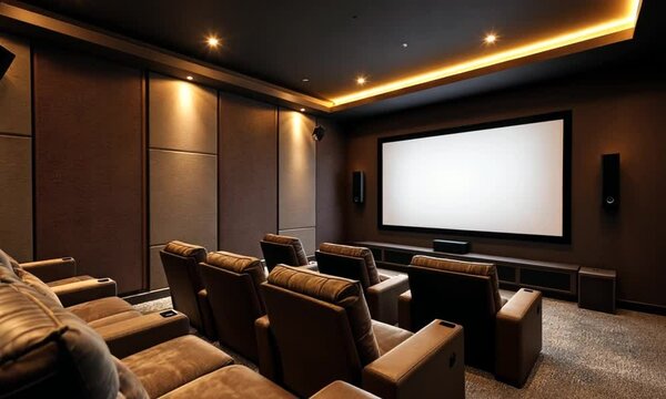 Luxurious home theater room with comfortable seating