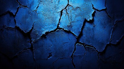 Dramatic blue cracked surface texture with deep shadows and intricate details creating a captivating abstract pattern for creative projects