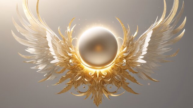 Minimalist abstract Thai Deva angel, celestial orbs floating, glowing ethereal form, soft golden light, modern Thai spiritual art, clean and symmetrical design, elegant and divine composition