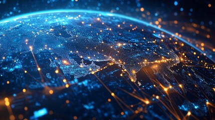 Obraz premium Global Network Connections Digital World Map