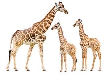 Obraz premium Three Giraffes Posing Together Against A Clean White Background