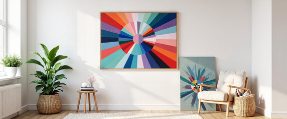Fototapeta premium Colorful contemporary art in bright studio, immersive creativity