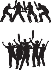 Cricket match silhouette set happy man