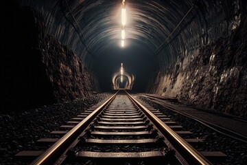 Naklejka premium Detailed illustration of a tunnel with accompanying train tracks.