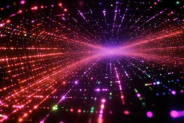 Fototapeta premium A deep-space-inspired digital background with bright, radiant data particles moving through a vast digital grid.