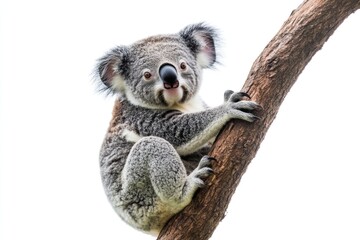 Naklejka premium A koala bear is perched on a sturdy brown tree branch