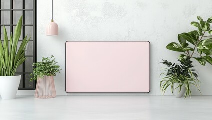 Minimalist pink display setup, perfect for product presentations.