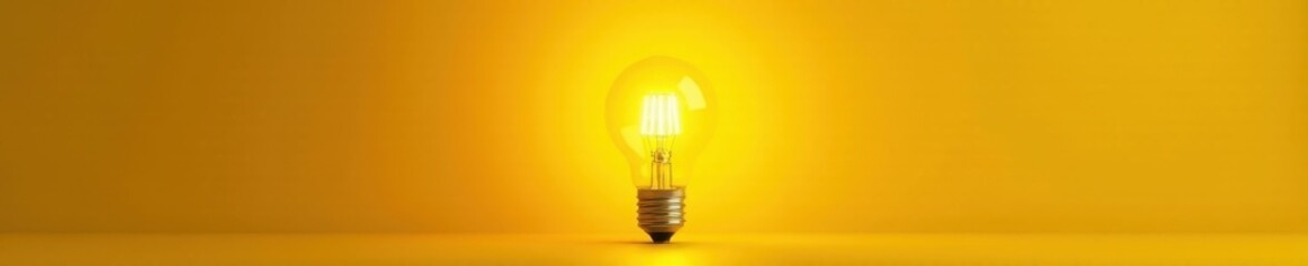 Glowing lightbulb on yellow backdrop, bright idea , breakthrough, problem solving