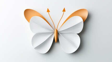 A minimalist paper craft butterfly with orange and white wings, showcasing intricate folds and a simple yet el
