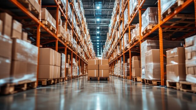 Automated conveyor belt transporting packages in warehouse industrial setting aerial view logistics efficiency