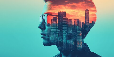 Fototapeta premium A person with a cityscape inside their mindscape