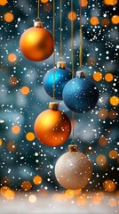 Festive Christmas Ornaments Hanging Against a Sparkling Background