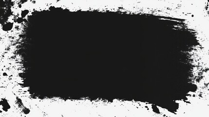 Black Ink Splashes Creating Abstract Rectangular Shape on White Background.
