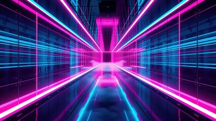 Pink and Blue Neon Lights in a Reflective Tunnel
