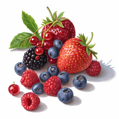 Obraz premium vibrant Berry medley realistic cluster of mixed berries with natural shadows isolated on white background