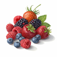 vibrant Berry medley realistic cluster of mixed berries with natural shadows isolated on white background