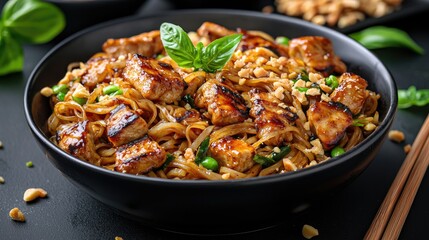 Delicious Asian Noodles with Grilled Pork and Peanuts
