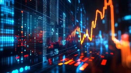 Fototapeta premium Abstract Futuristic Data Stream with Rising Stock Market Graph