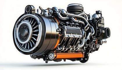 A new car engine isolated on white background. Automotive parts isolated on white. Photo realistic photo. ,

