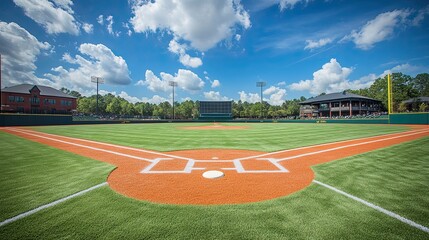 Baseball Field and Stadium in the Background, Sports and Competition Concept Representing Athletic Events, Team Sports, and Competitive Recreation Activities for Marketing 