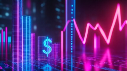 Fototapeta premium Neon Financial Growth Abstract 3D Stock Market Visualization