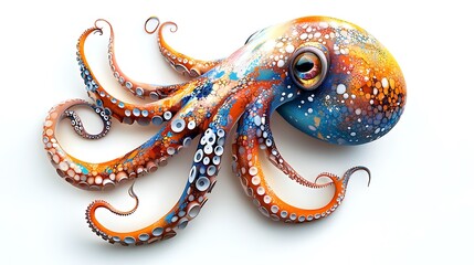Obraz premium Vibrant octopus art underwater scene digital illustration colorful close-up