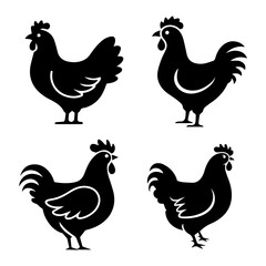 Silhouette chicken farm animal design set
