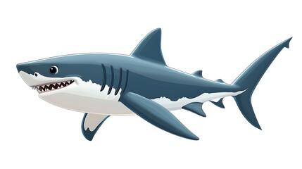 Obraz premium Cartoon shark swimming in ocean marine life digital art underwater