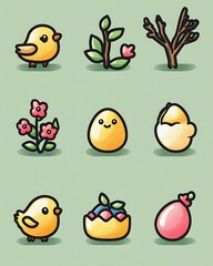 Fototapeta premium Cute Easter Icons on Pastel Background