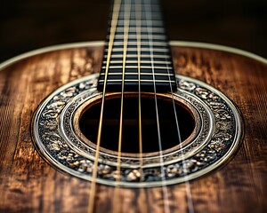 Obraz premium Close-up acoustic guitar soundhole