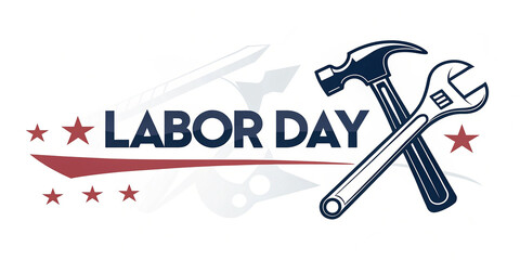Obraz premium Modern Labor Day logo design with bold fonts and minimalistic tool graphics isolated on white background