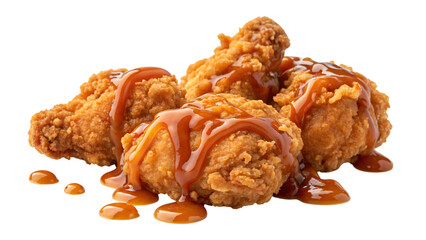 a fried chicken with hot sauce isolated on white