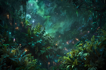 Obraz premium Celestial Grove A Cosmic Botanical Wonderland