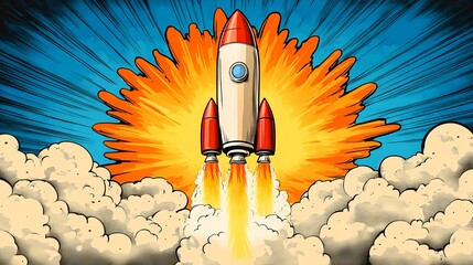 Pixel Art Rocket Launch Illustration