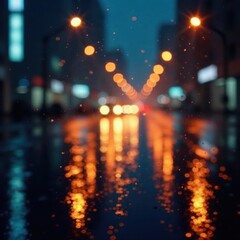 Headlights cutting through torrential rain, blurred city lights , motion, storm