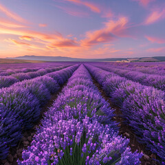 Fototapeta premium Pastel Lavender Wit Serene Field Sky Sunset Under