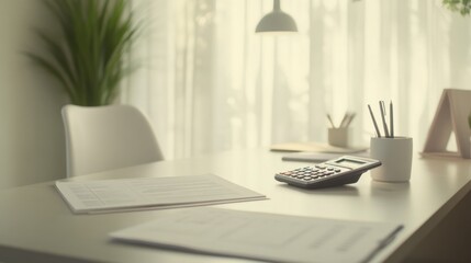 Retirement financial stress in a calm home study, reviewing savings goals for retirement. Featuring concern and clarity