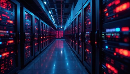 Fototapeta premium Rows of powerful servers, internet visualization, data center, modern technology