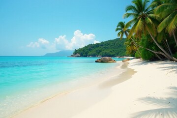 Serene beach, calm turquoise water, soft sand , texture, waves, gentle