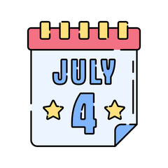 July 4 Calendar, flat design illustration, Independence Day icon, perfect for holiday and event graphics.