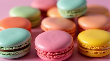 Fototapeta premium Assorted Macarons in Soft Pastel Colors A Sweet Treat