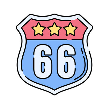 Route 66 Sign, flat design illustration, famous highway marker, great for travel and adventure themes.
