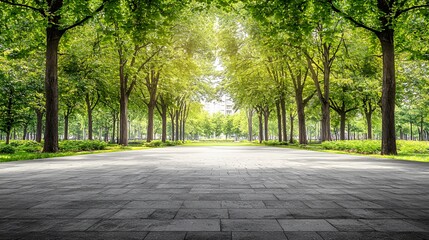 Sunlit Path Through Lush Green Trees in a Park