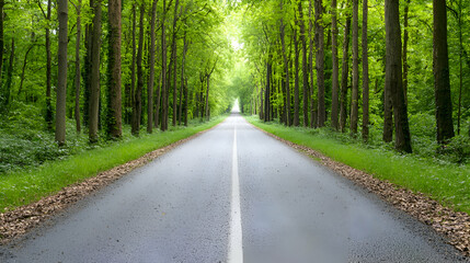 Fototapeta premium Asphalt Road Through Lush Green Forest on a Sunny Day