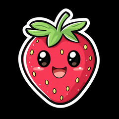 Obraz premium Cute Bouncing Strawberry 2D Cartoon Sticker Design for Fun and Playful Illustrations Perfect for Kids' Crafts Scrapbooking and Digital Art Projects Featuring a Happy Berry Character