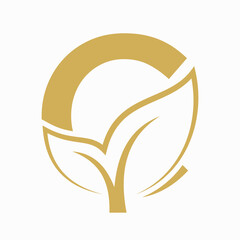 Initial Letter C Leaf Logo Concept For Eco Friendly and Organic Symbol Vector Template