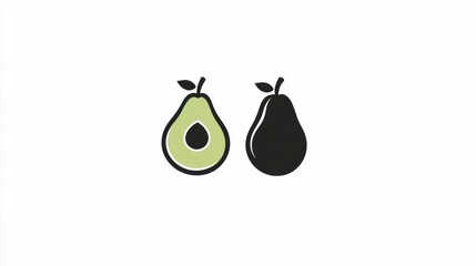 Avocado halves, simple icons, white background, food graphic