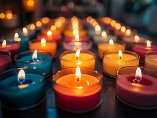 Colorful candles burning in church