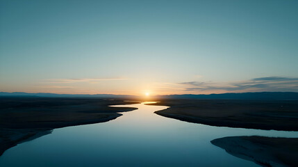 Fototapeta premium Serene Sunset over a Calm River Landscape