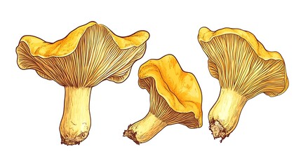 Fototapeta premium Hand Drawn Yellow Chanterelle Mushrooms